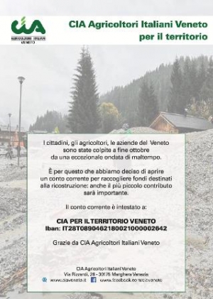 Cia Veneto lancia una raccolta fondi per le popolazioni danneggiate dal maltempo