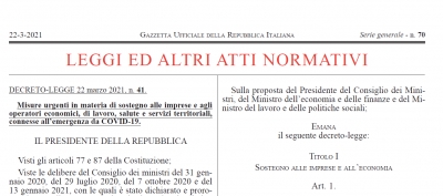 Decreto Sostegni: colmato un vulnus per filiere che erano state penalizzate